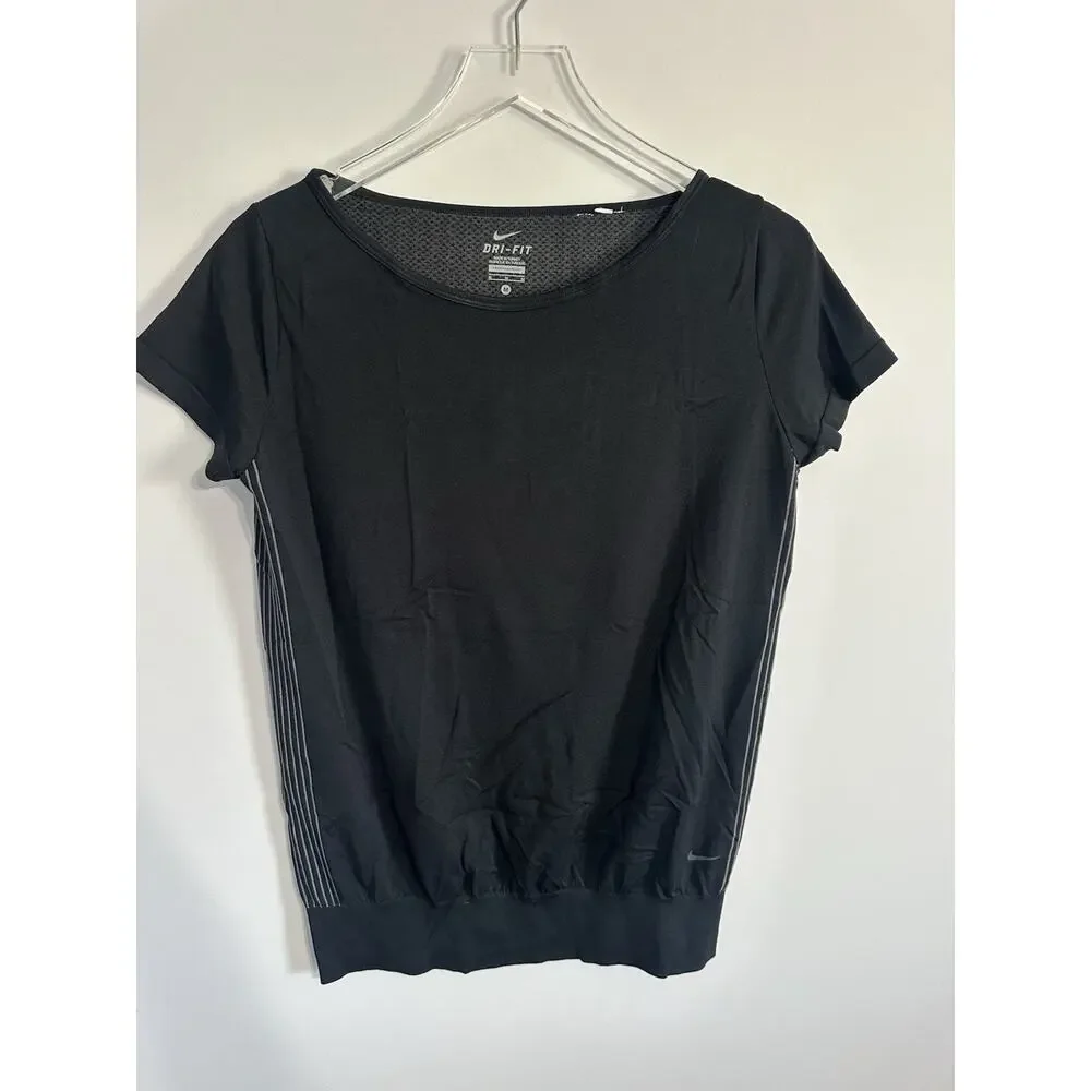 Nike Dri Fit Top UNI M Black Short Sleeve Mesh Athletic Banded Hem